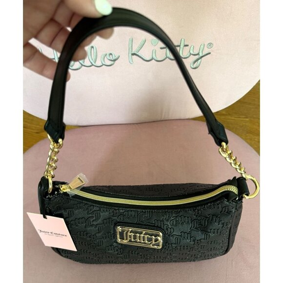 Juicy Couture Liquorice Statement Shoulder Bag Gold Hardware Textured Logo NWT - Picture 4 of 8